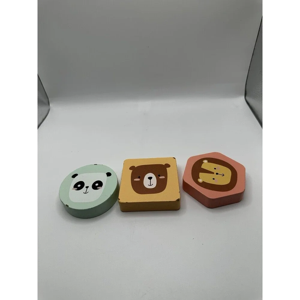 Pearhead Wooden Photo Puzzle Baby Toy Bear Panda Lion Animal Shape 3pc Set”